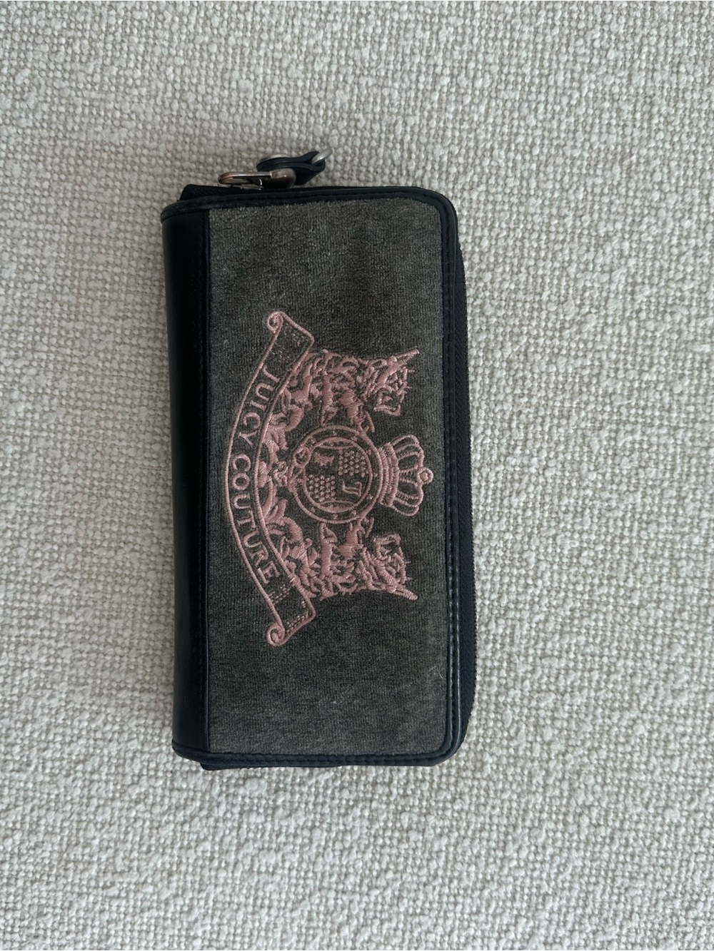 Juicy Couture Black, Gray & Pink Embroidered Crest Wallet